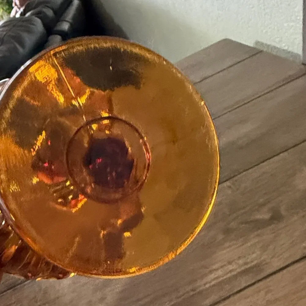 Vintage Amber Glass Compote Dish Indiana Glass Lotus Blossom 1960s